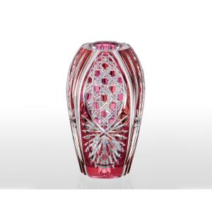 江戸切子 カガミクリスタル 花瓶 KAGAMI CRYSTAL 笹っ葉に麻の葉 紋