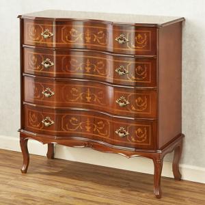 チェスト 木製 6段 完成品 茶 112cm 象嵌 ロココ調 イタリア 家具 猫脚