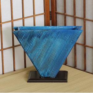 1点物 花器 黒 マット 青 ガラス 掛分 細 生花 立花 池坊 生け花 数量