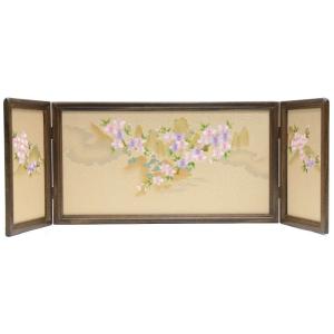 アウトレット品 雛人形屏風単品 10号三月屏風 欅塗刺繍金彩枝垂桜