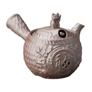 萬古焼 松鶴紋漢詩彫 横手急須 清泉堂 酔月造（四日市無形文化財