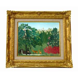 世界の名画 ルソー 牛のいる風景 ジクレーキャンバス複製画 豪華額装品