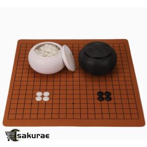 初心者の木製囲碁入門セット※13路9路盤・プラ碁石椿(白84粒・黒85粒