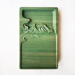 硯 松花江緑石硯 5吋 中国硯 木箱入り すずり 唐硯 書道用具 : 書道