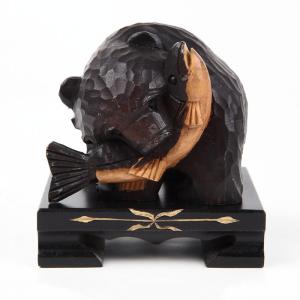 木彫りの熊 鮭喰い熊 台付き 6cm 手彫り アイヌ 民族 北海道土産