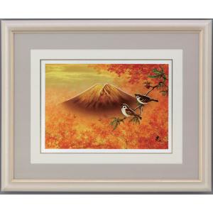 富士風水絵画 彫金パネル 富士の四季 「富士湖畔」彫金作 北 光修