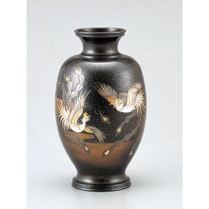高岡銅器 銅製花瓶 福寿 木瓜に鳥 10号 美術工芸品 記念品 花活 : 日本