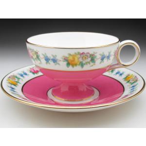 コウルドン 藍縁金彩花絵 カップ＆ソーサー アンティーク 1905年 (b