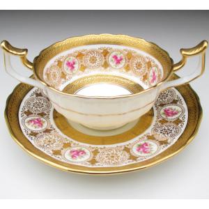 コウルドン 金彩薔薇絵 ダブルハンドル カップ＆ソーサー アンティーク