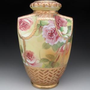 ノリタケ オールドノリタケ 金盛り薔薇絵 花瓶 22cm : アンティーク