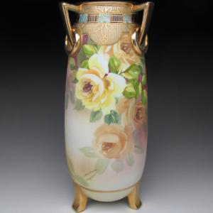 ノリタケ オールドノリタケ 金盛り薔薇絵 花瓶 25cm : アンティーク