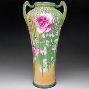 ノリタケ オールドノリタケ 金盛り薔薇絵 花瓶 25cm : アンティーク