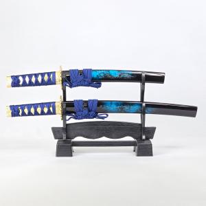 模造刀 ミニミニ竜3点セット 彫金 黒 刀掛台付 刀身竜彫 クリーニング