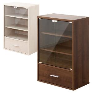 ガラス扉 キャビネット スリム収納 木目 : うさぎ屋 インテリア&DIY