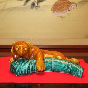 九谷焼 縁起置物 狛犬（一対）シーサー 緑彩 魔除け・除災の守り神