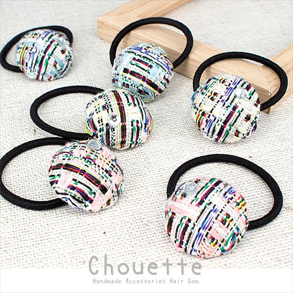 キッズ用 ストーン付き くるみボタンのヘアゴム 3色 おしゃれ 子供