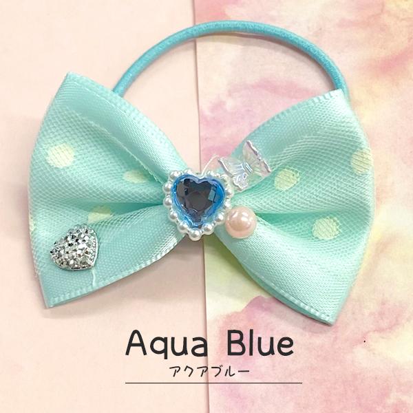 ヘアゴム カラフルドット ハートパール リボン ハート ハンドメイド