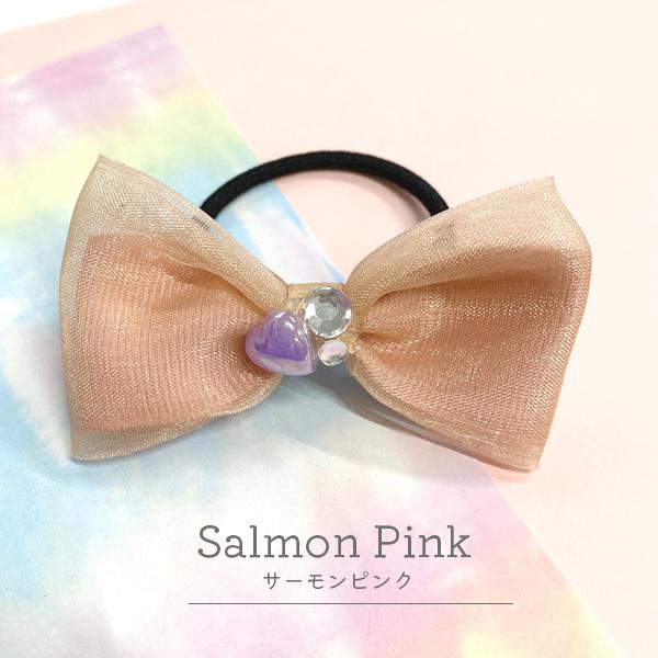 ヘアゴム リボン ハート ストーン オーガンジー おしゃれ ハンドメイド