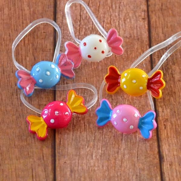 キッズ用 ペイントキャンディパーツの絡まないゴム 5個 ヘア