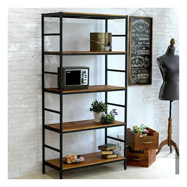 天然木 アイアン 5段ラック 幅87 奥行40 棚 ラック シェルフ 木製