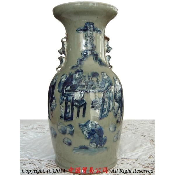 中国景徳鎮製青花龍花文双耳瓶一對DR5075