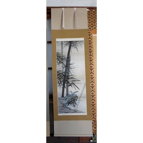 掛け軸 竹に雀／三浦大幹 「美術名典掲載作家」 肉筆100％ 掛軸 全国