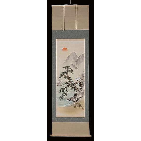 掛け軸 松上鶴 佐藤嶺泉 美術年鑑掲載作家 尺五 掛軸 全国送料無料