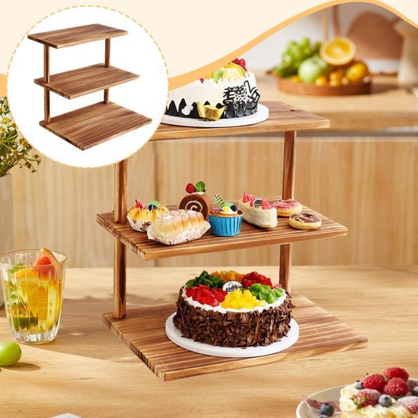 3段木製カップケーキスタンド カップケーキディスプレイライザー