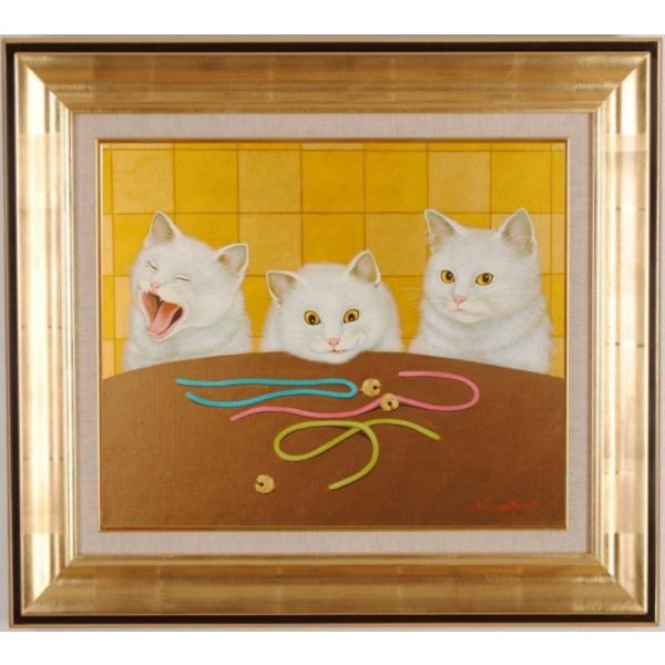 油絵 菅家令子 絵 絵画 インテリア F4-040214 白猫の親子 