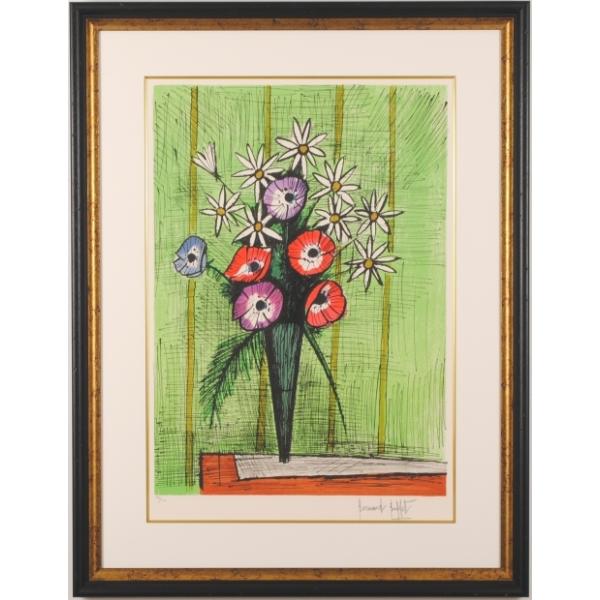 ベルナール・ビュッフェ 花 絵画 リトグラフ 版画 「アネモネと