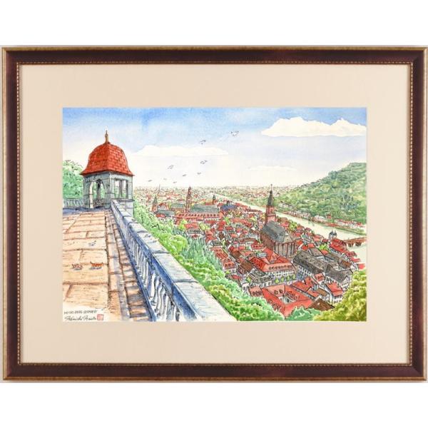 ドイツ 風景画 絵画 水彩画 内藤謙一 「ハイデルベルク・3」 額付き