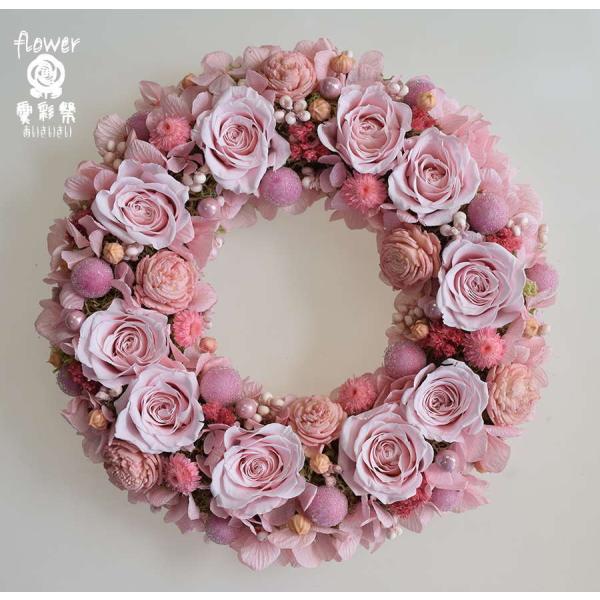 プリザーブドフラワーリース ピンクのバラがいっぱい かわいらしい