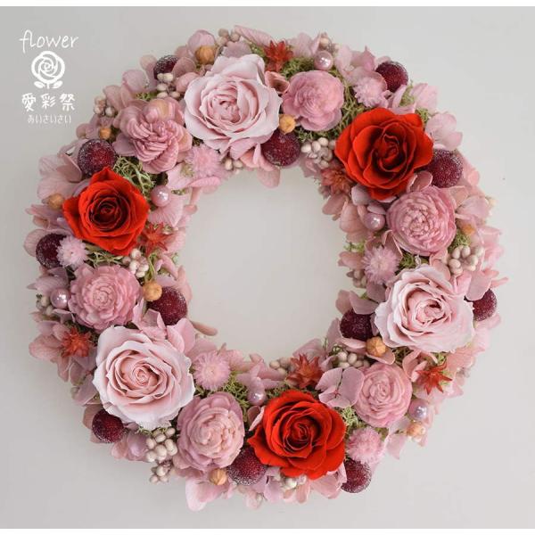 プリザーブドフラワーリース 赤とピンクのバラ 華やかな色合い ギフト