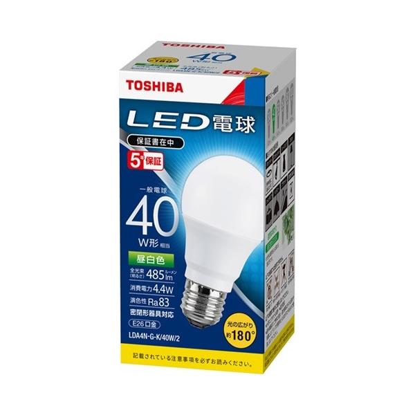 TOSHIBA（東芝） 昼白色 40W形相当 LDA4N-G-K/40W/2 配光角約180度 広
