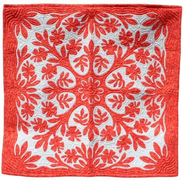 ハワイアンキルト タペストリー 105cm ハイビスカス オレンジ オン