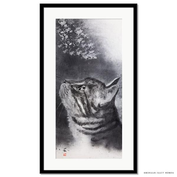 絵画「夢」猫 額入り 壁掛け 105cmx60cm 縦長 モダン 白黒 おしゃれ 絵