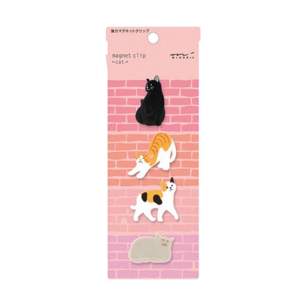 マグネットクリップ ネコ柄 4個セット / 磁石 猫 動物 強力マグネット