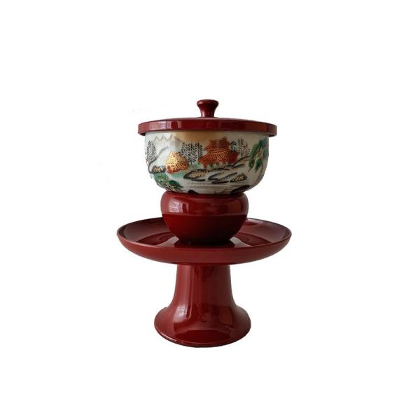 九谷焼 仏具 高茶台 湯呑 セット 朱 茶湯器 仏具セット : 仏壇職人 関