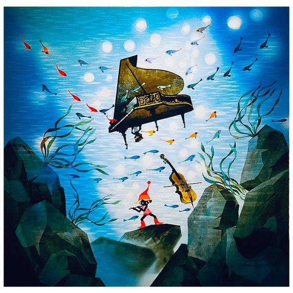 藤城清治【海の中のピアノ】限定500部／リトグラフ／版画／直筆サイン