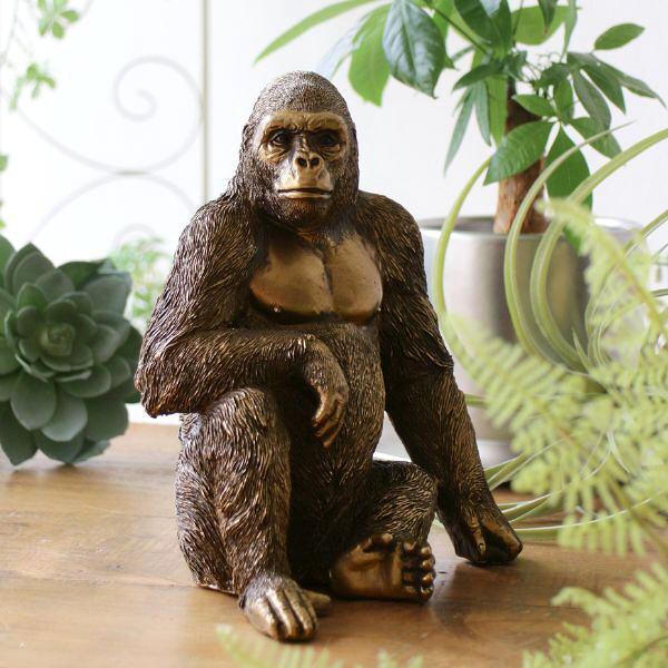 ゴリラ 置物 オブジェ おしゃれ ブロンズ風 雑貨 置き物 動物 アニマル