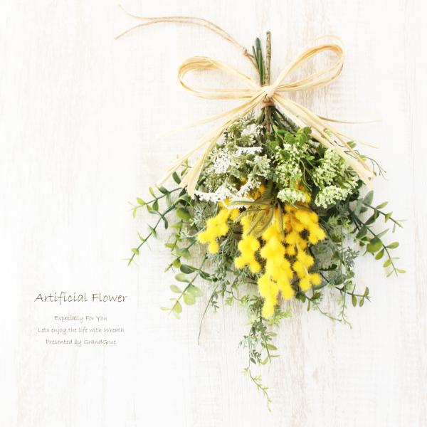 ミモザ ユーカリ スワッグリース 造花 送料無料 : グランドグルー