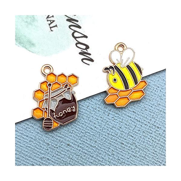 金属カラーチャーム ハニカム ミツバチ ハニーポット 10個 ハニービー