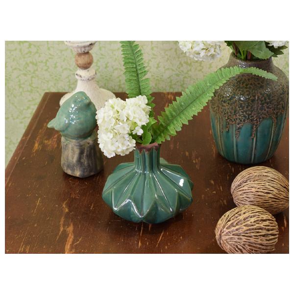 Green Polygon グリーンポリゴン 深みのある緑の花瓶 陶器製 花器