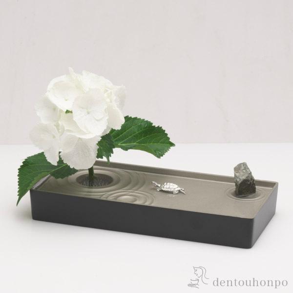 水盤 雫影 M 墨黒 剣山付 ( 退職祝い 定年 花器 いけばな 生け花