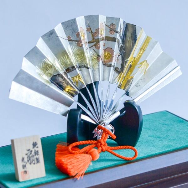 銀製 扇子 松竹梅 F 5.0号・33g ガラスケース付き ( 光則（銀工芸