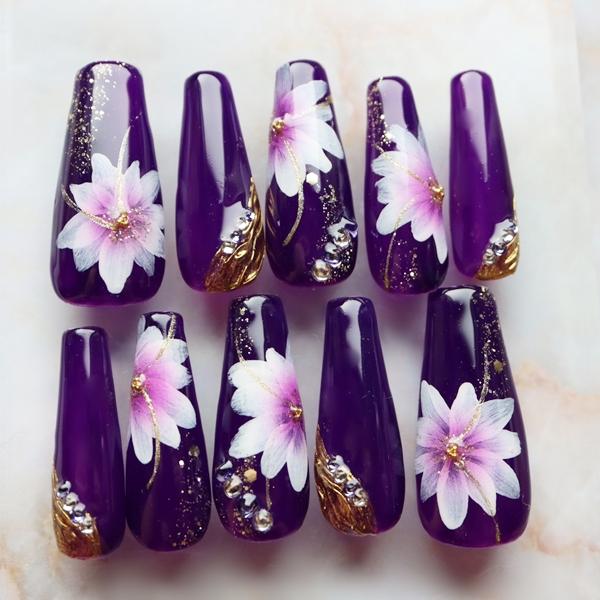 ジェルネイルチップ 付け爪 ショート ロング 和風 成人式 ペイント