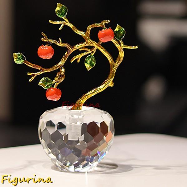 k9クリスタルガラス 水晶置物 林檎 柿 りんご インテリア 風水置物
