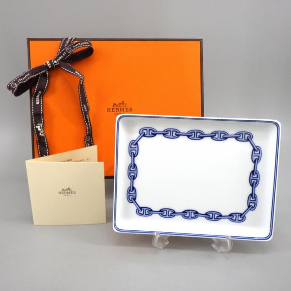 HERMES（エルメス） シェーヌダンクル ブルー スクエアプレート 箱付き