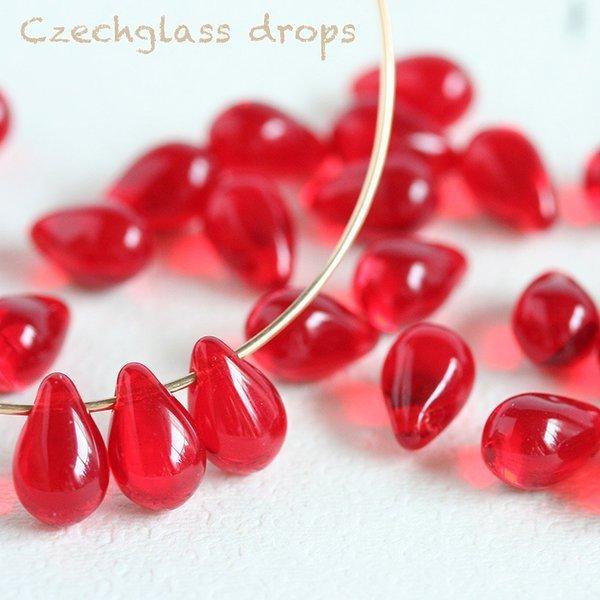 チェコガラスビーズ ドロップ 約9×6mm シャム 20個 しずく チェコ