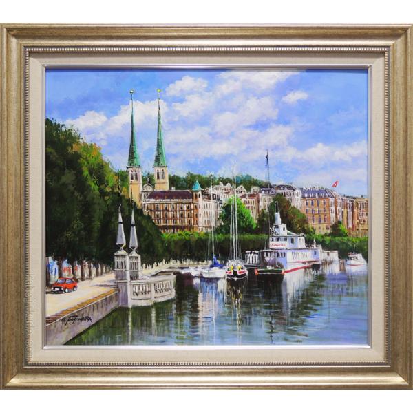 絵画 油絵 ルツェルン（スイス） （藤原英信） 【肉筆】【油絵】【外国